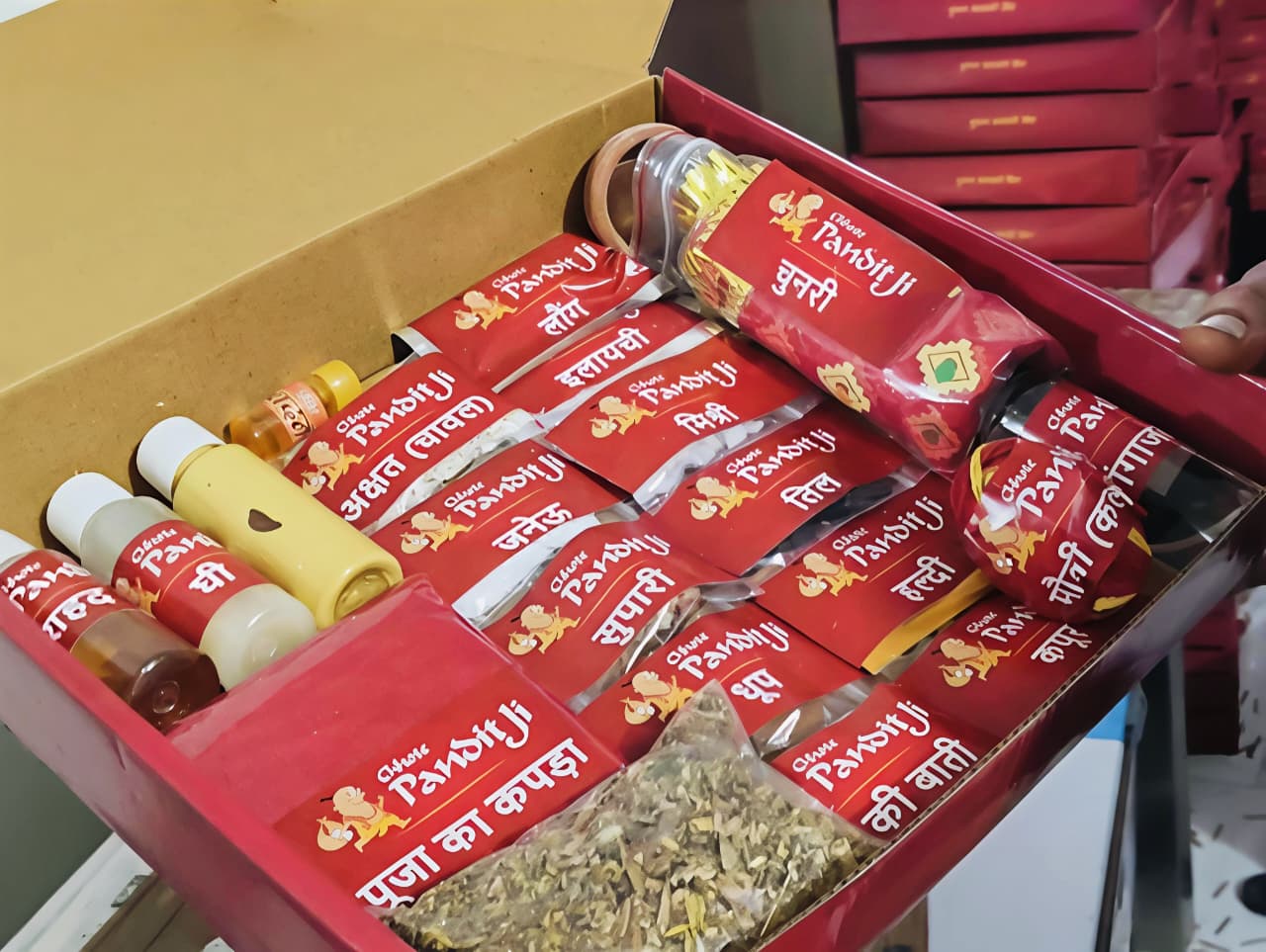 Daily Pooja Kit Box (24 Items) – Complete Pooja Samagri Set with 2 Free Items, Red Box for Home Temple & Rituals