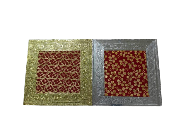 Mata Ki Chowki for Pooja – Multicolour Golden Silver Chowki Stand for Mandir, Idol Platform for Home Temple & Rituals (36×36×13 cm)