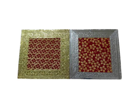 Mata Ki Chowki for Pooja – Multicolour Golden Silver Chowki Stand for Mandir, Idol Platform for Home Temple & Rituals (36×36×13 cm)